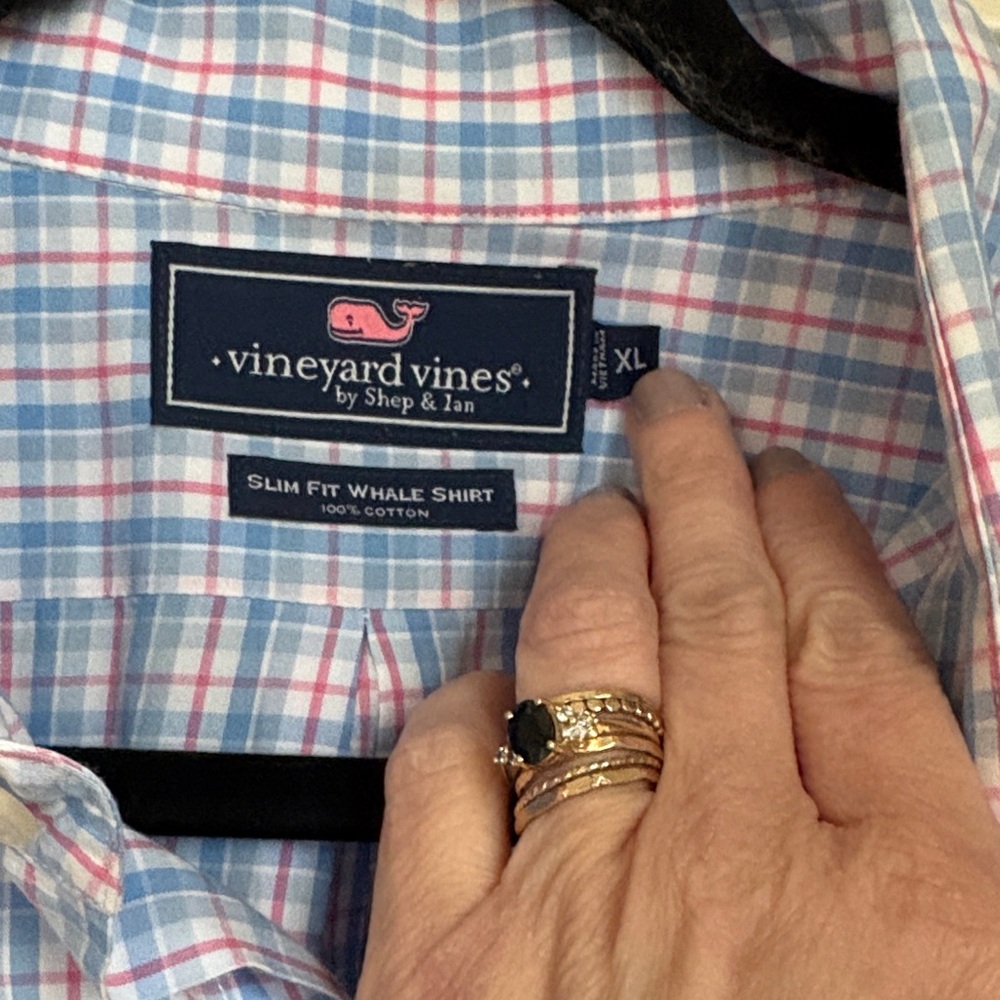 Vineyard Vines Men's Pink and Blue Plaid Shirt
